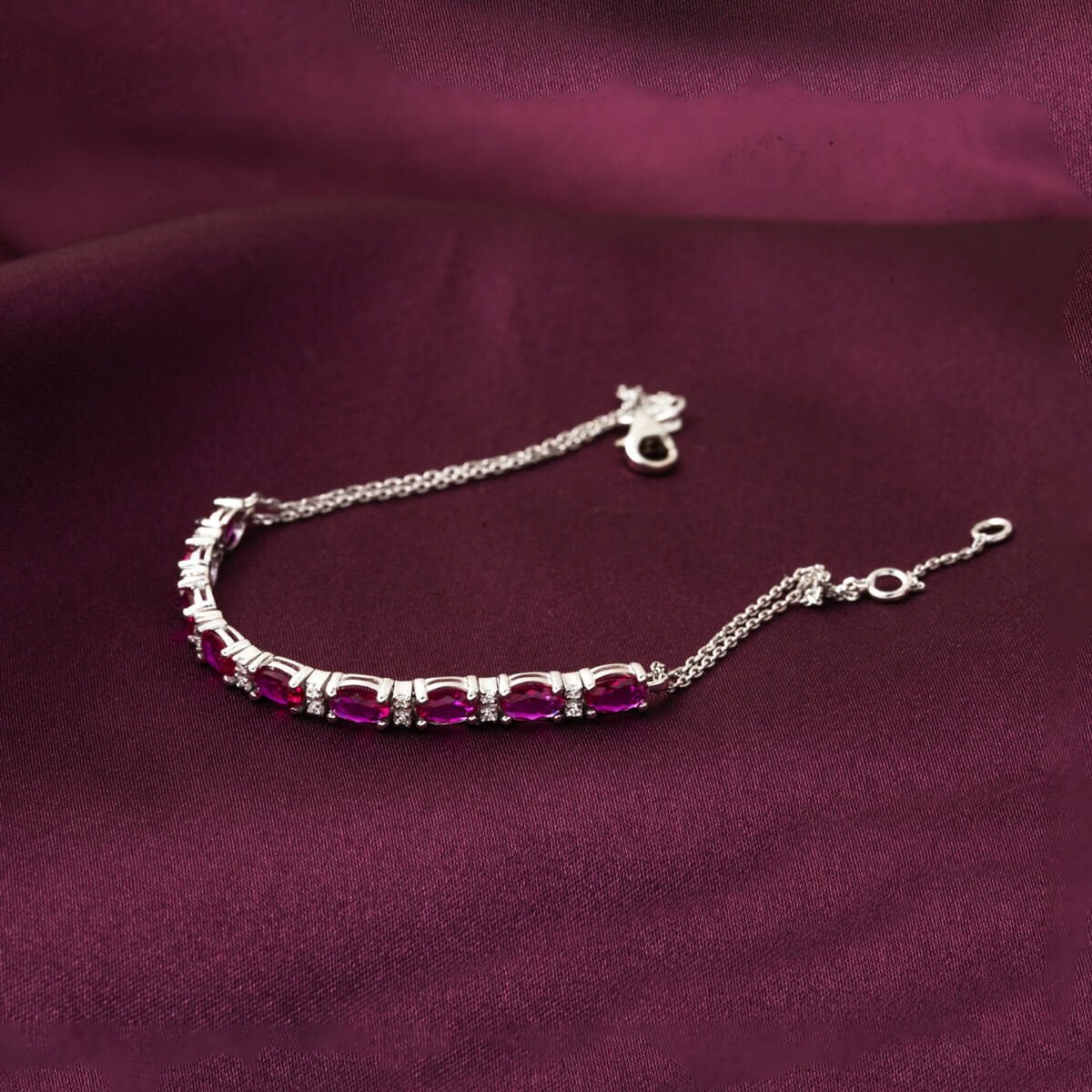 14K White Gold Teardrop Ruby Cubic Zirconia Diamond Bracelet