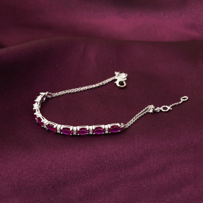 14K White Gold Teardrop Ruby Cubic Zirconia Diamond Bracelet