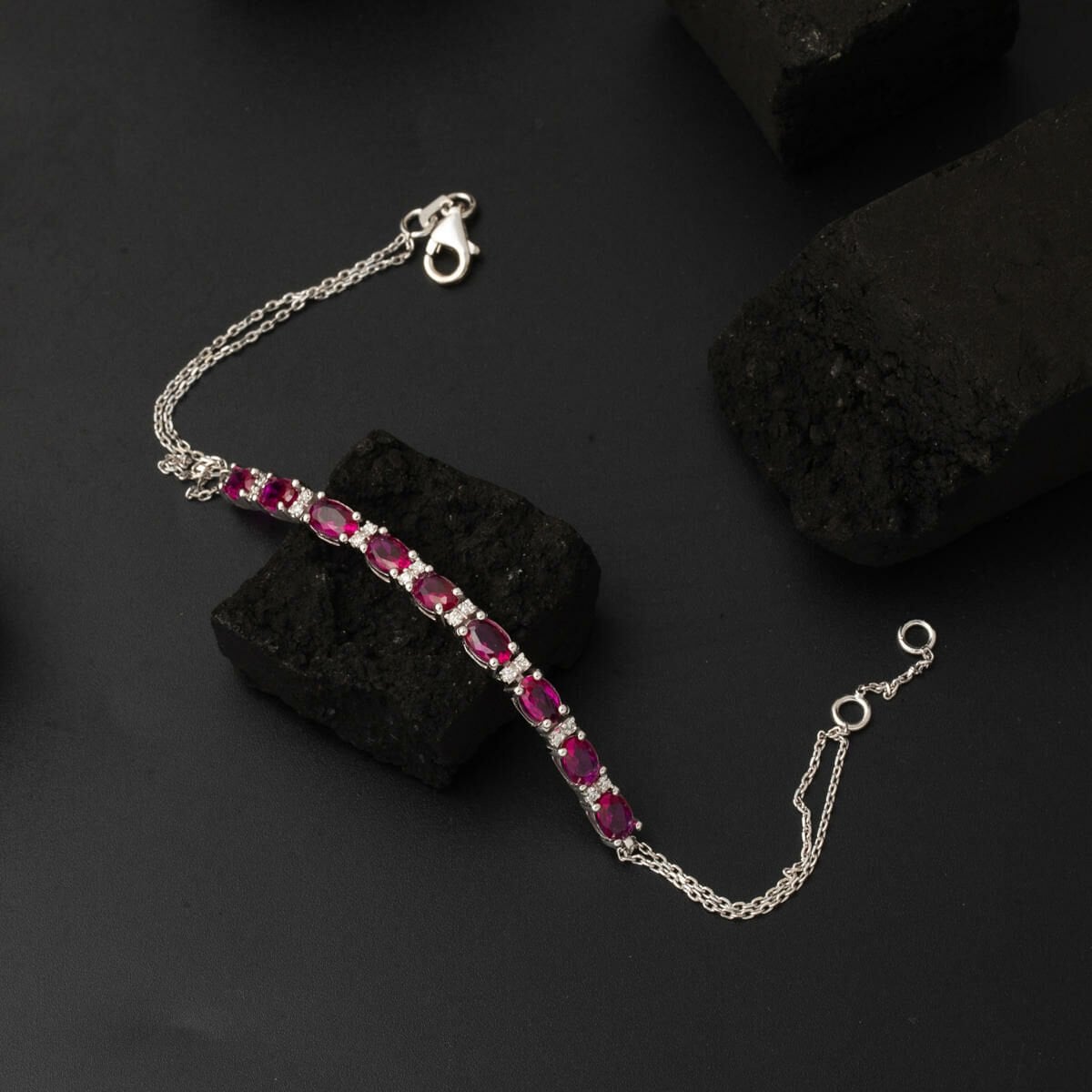 14K White Gold Teardrop Ruby Cubic Zirconia Diamond Bracelet
