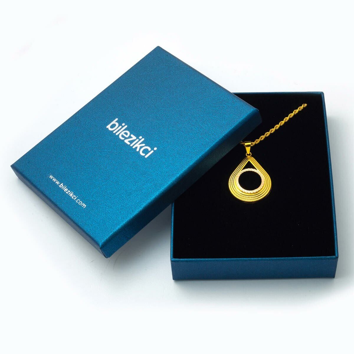 14K Yellow Gold Teardrop Half Gold Bezel-Set Necklace