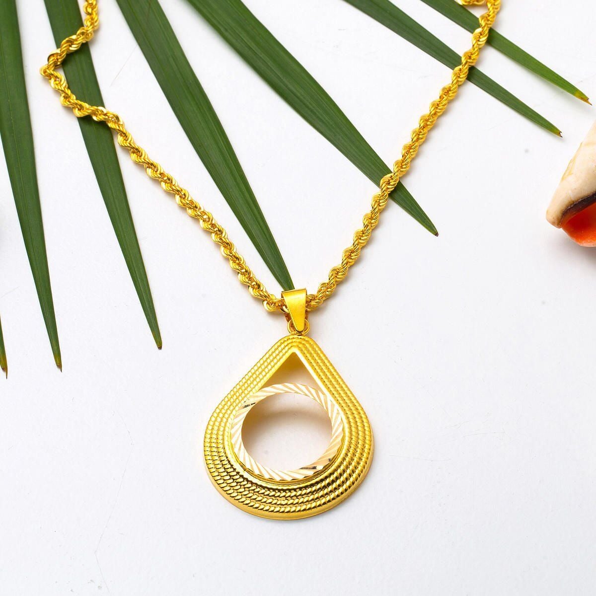 14K Yellow Gold Teardrop Half Gold Bezel-Set Necklace