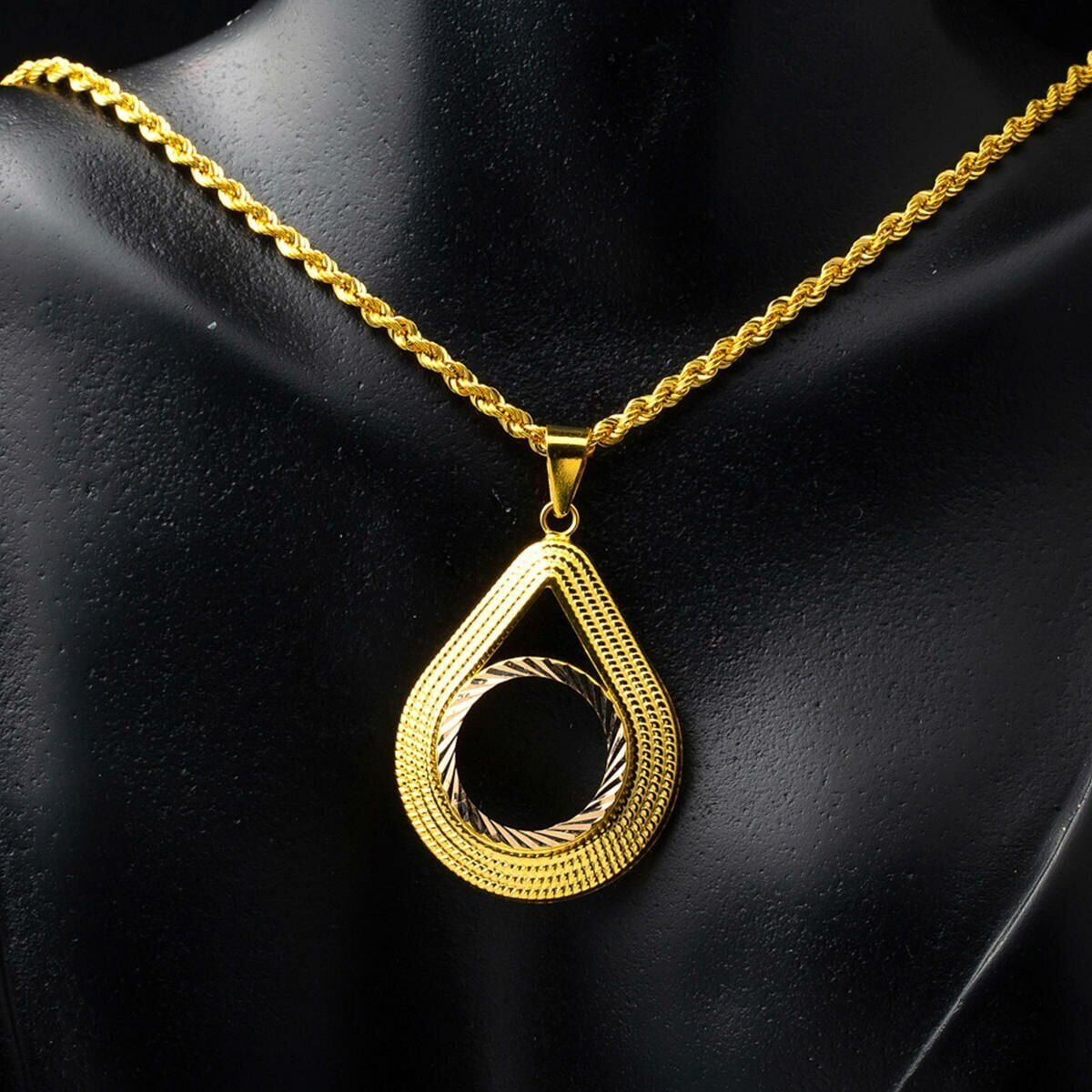 14K Yellow Gold Teardrop Half Gold Bezel-Set Necklace