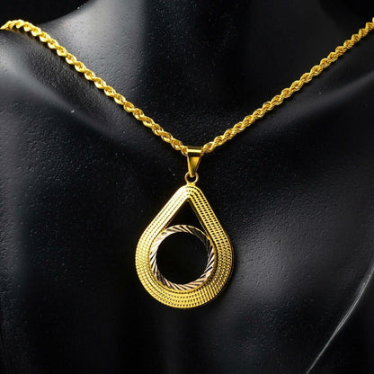 14K Yellow Gold Teardrop Half Gold Bezel-Set Necklace