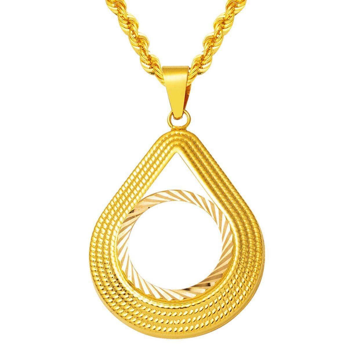 14K Yellow Gold Teardrop Half Gold Bezel-Set Necklace