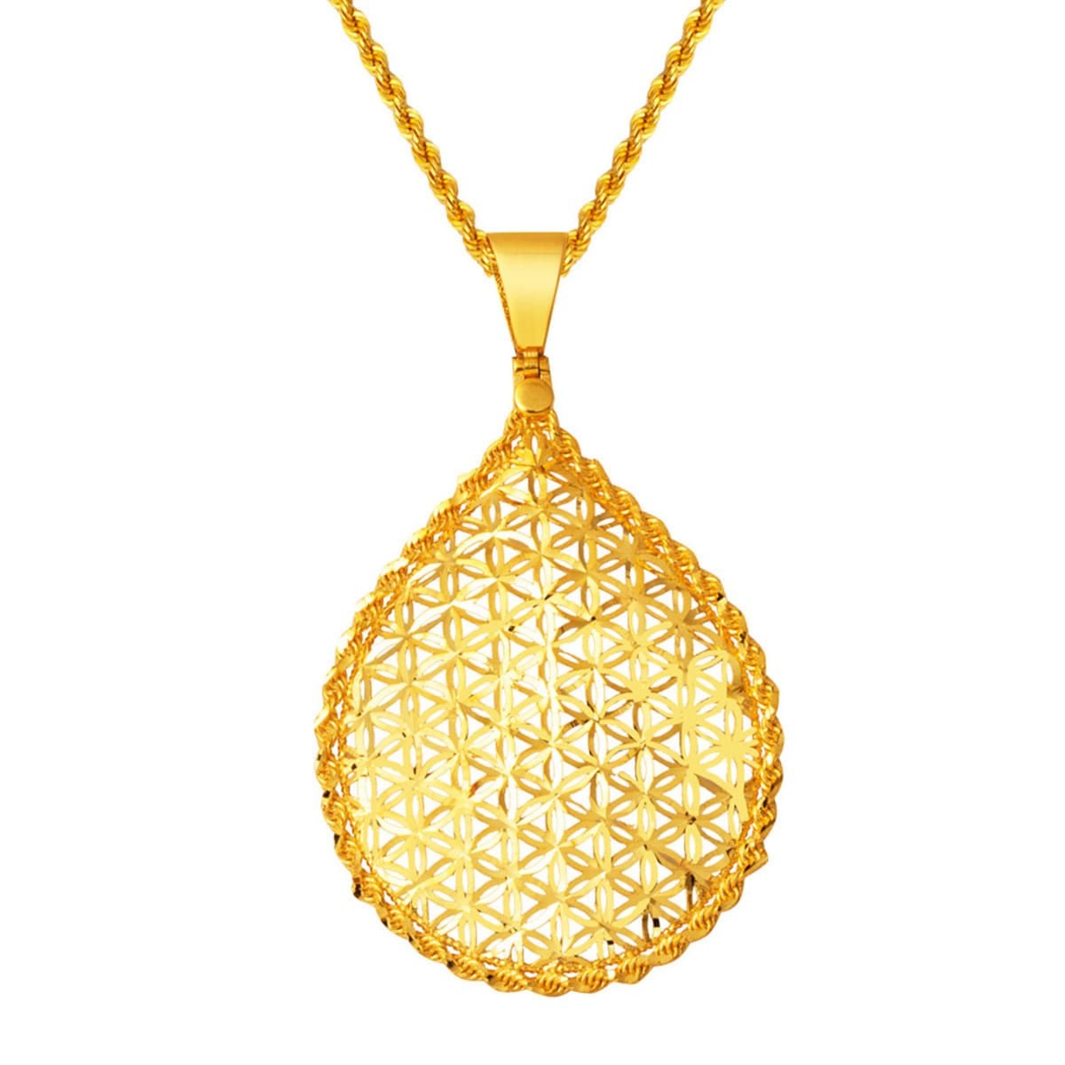 22K Yellow Gold Teardrop Flower of Life Necklace