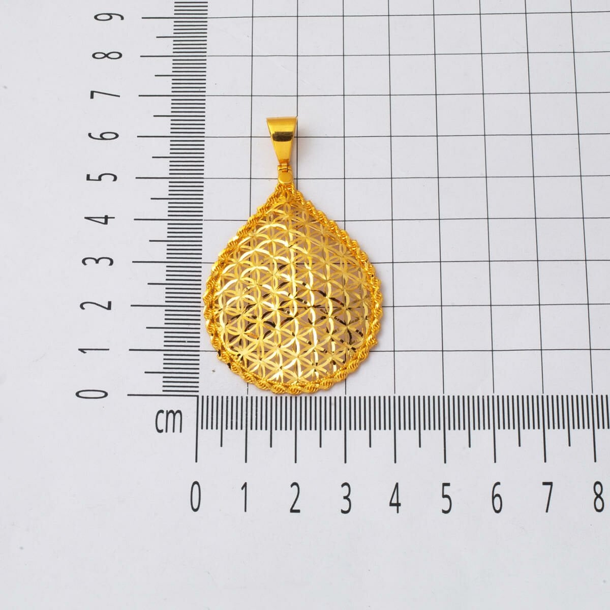 22K Yellow Gold Teardrop Flower of Life Pendant