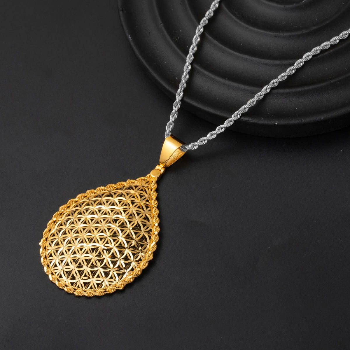 22K Yellow Gold Teardrop Flower of Life Pendant
