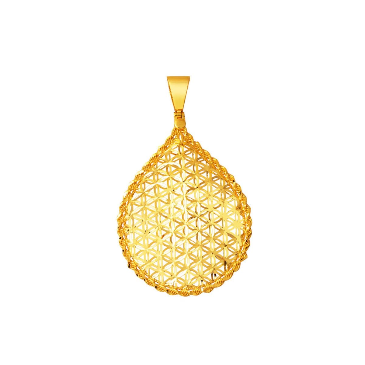 22K Yellow Gold Teardrop Flower of Life Pendant