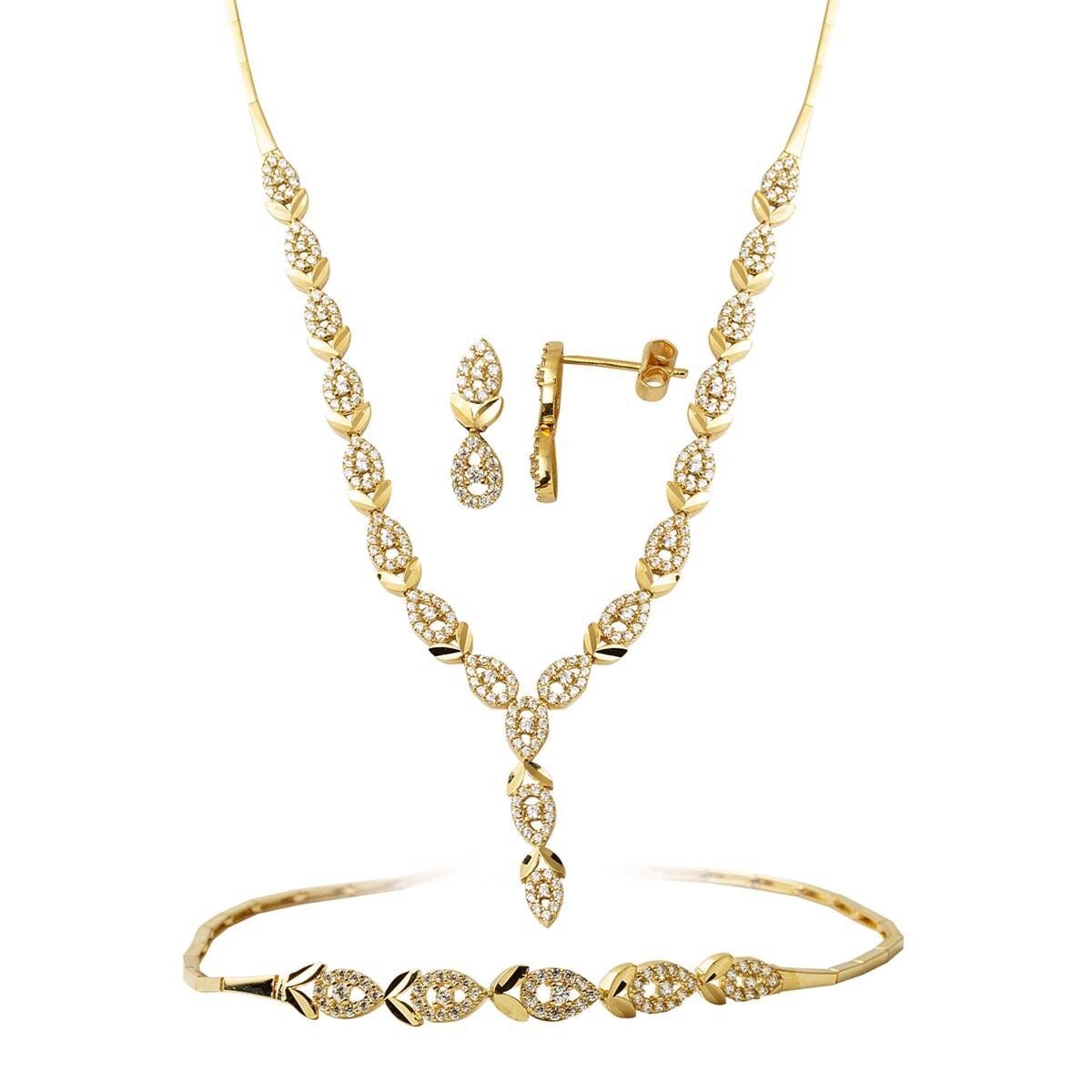 14K Yellow Gold Teardrop Cubic Zirconia Jewelry Set