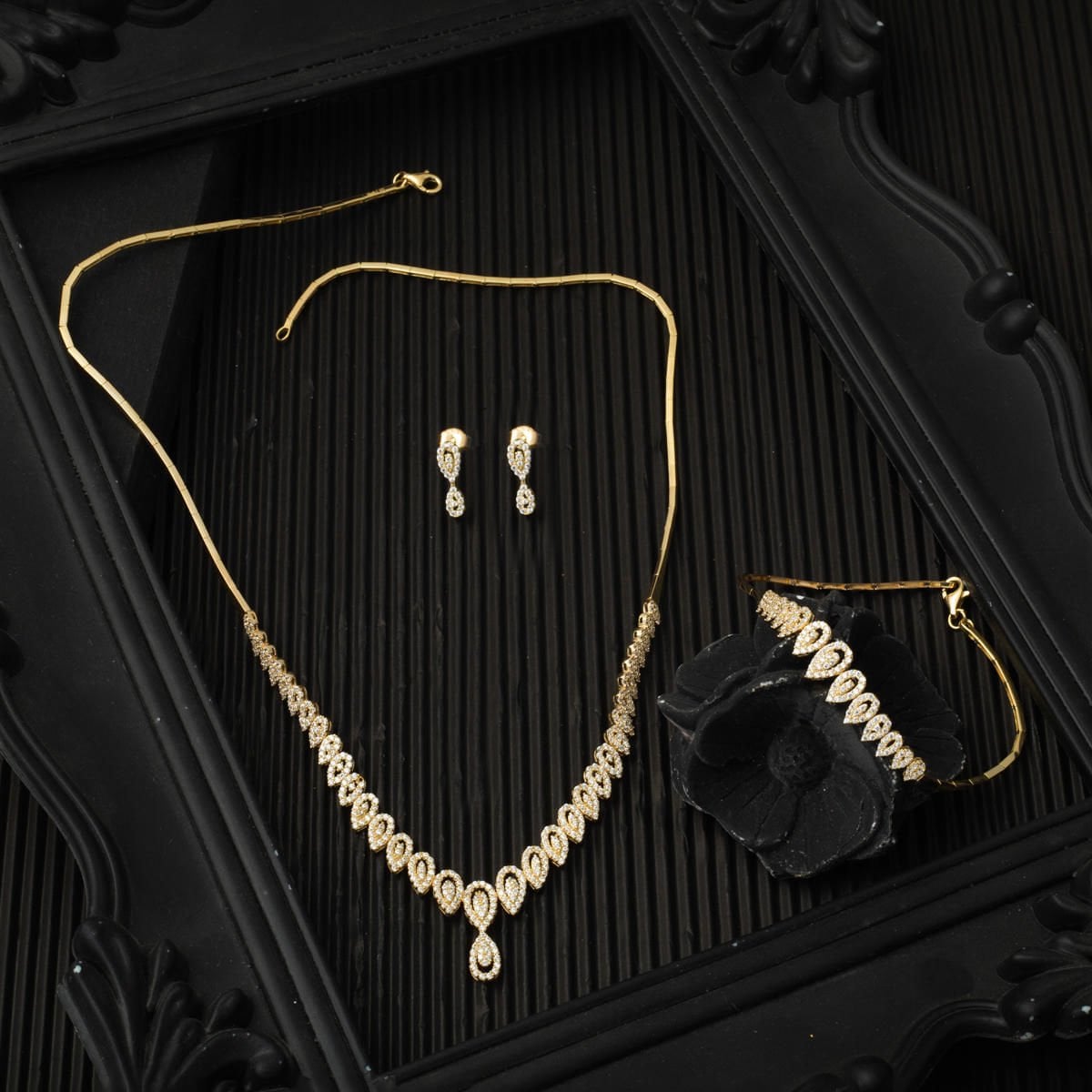 14K Yellow Gold Teardrop Cubic Zirconia Jewelry Set