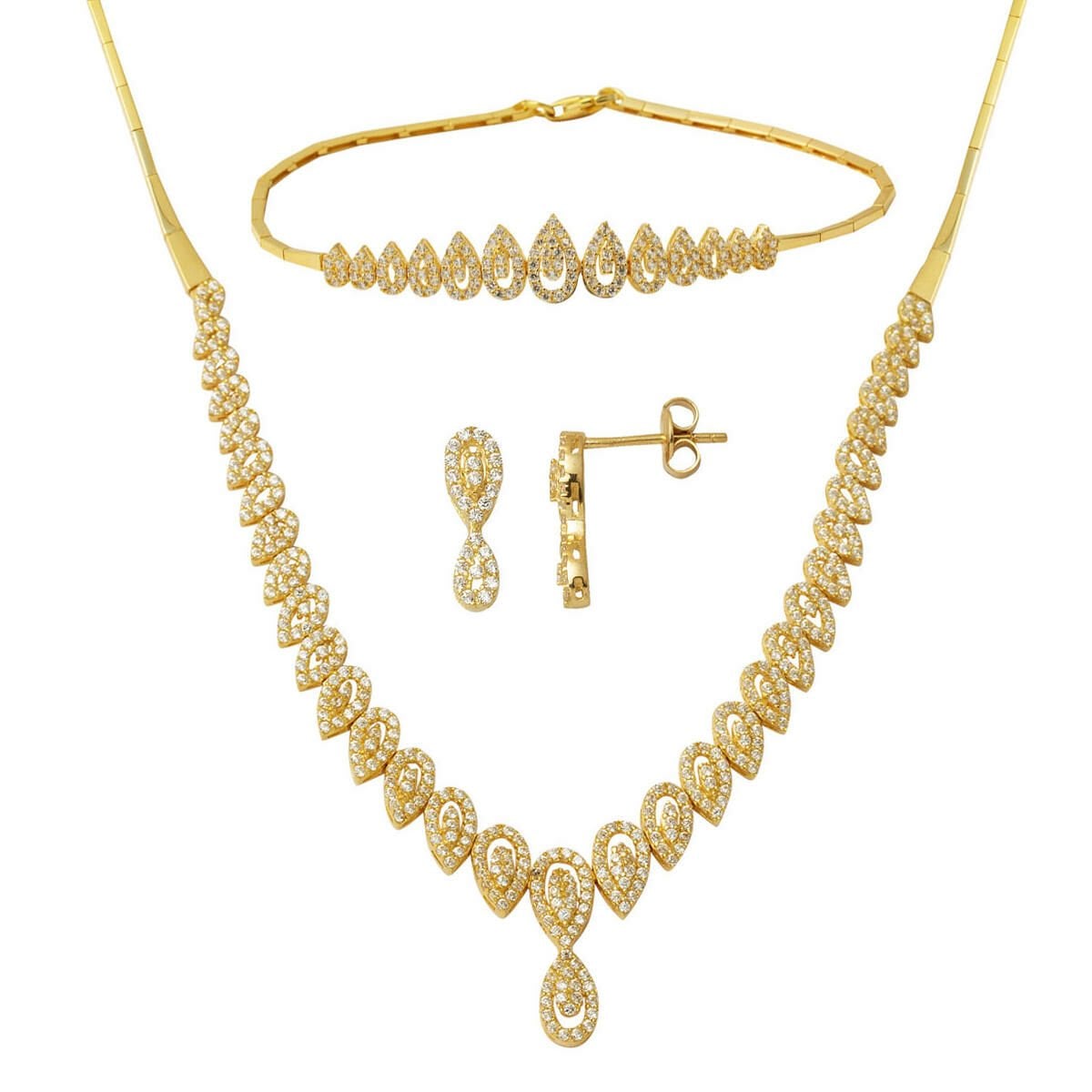 14K Yellow Gold Teardrop Cubic Zirconia Jewelry Set