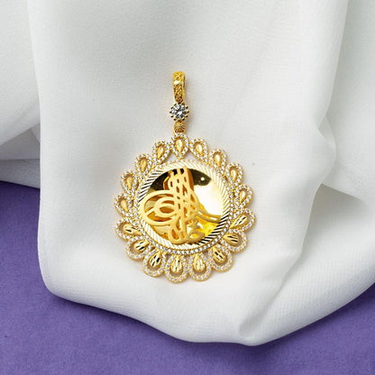 22K Yellow Gold Teardrop Ottoman Tughra Cubic Zirconia Pendant