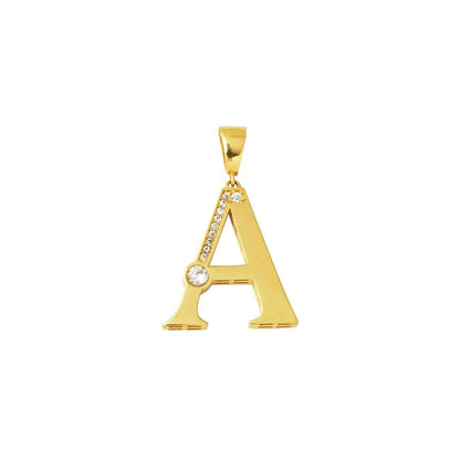 14K Yellow Gold Lettera Large A Initial Cubic Zirconia Pendant
