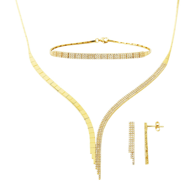 14K Yellow Gold 3 Row Tennis Cubic Zirconia Wedding Set
