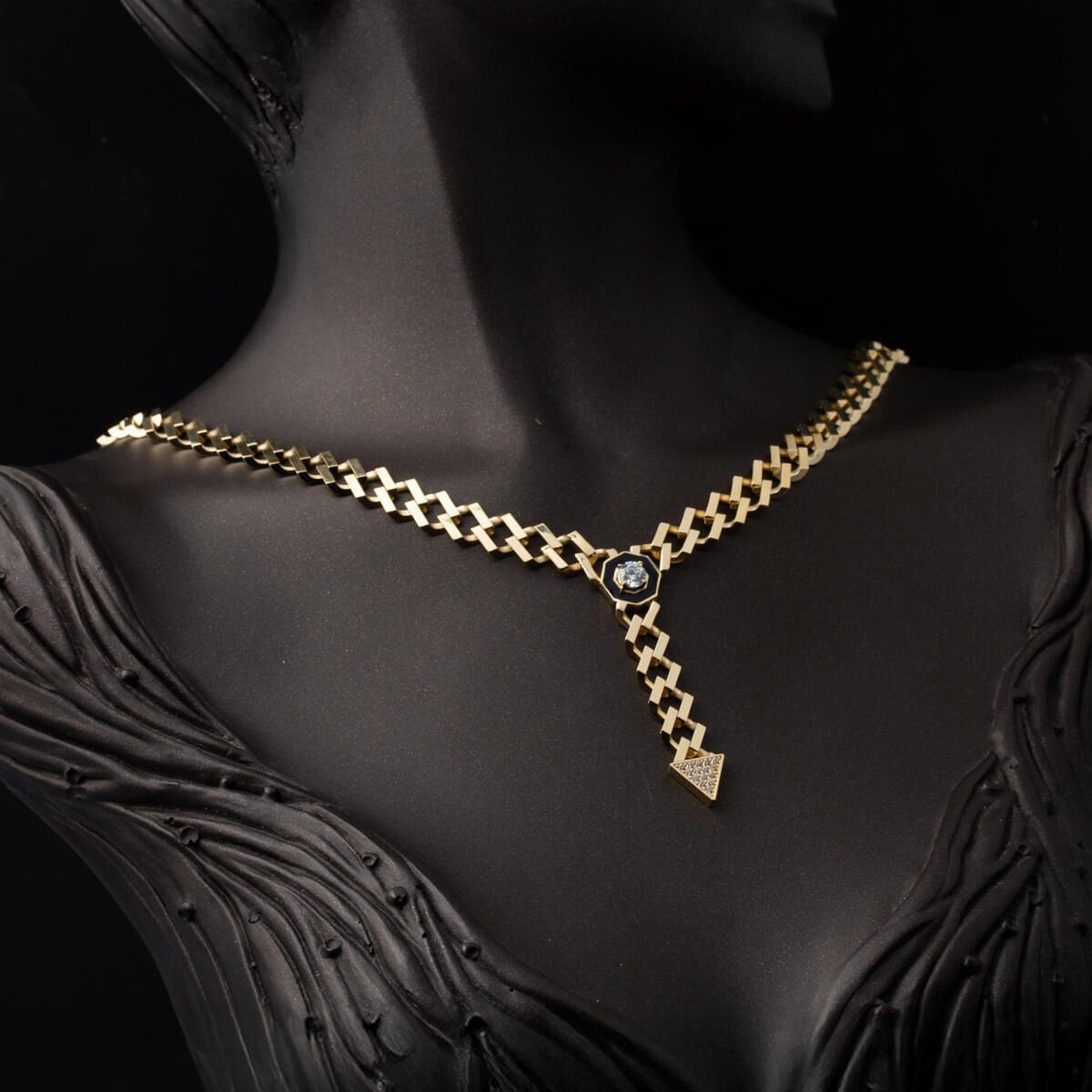 14K Yellow Gold Curb Cagla Cubic Zirconia Jewelry Set
