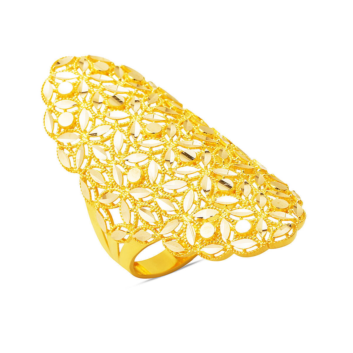 14K Yellow Gold Flower of Life Marquise Ring (6.7 g)