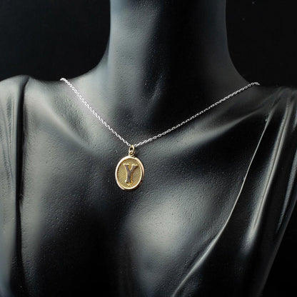 14K Yellow Gold Oval Initial Y Pendant