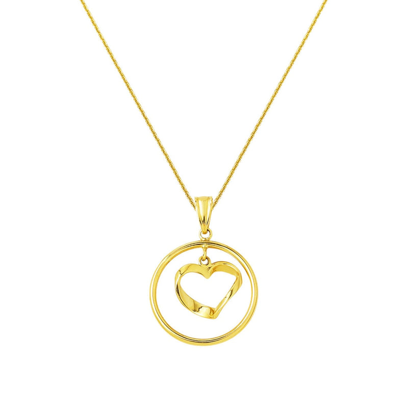 14K Yellow Gold Heart Hoop Necklace