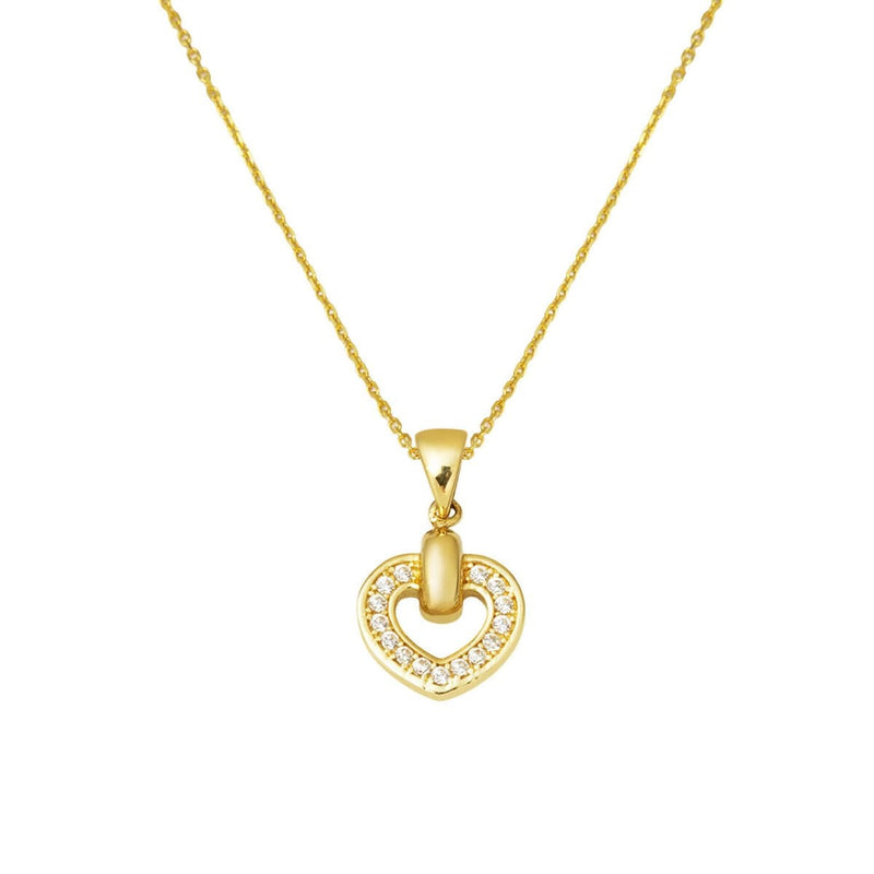 14K Yellow Gold Heart Cubic Zirconia Necklace