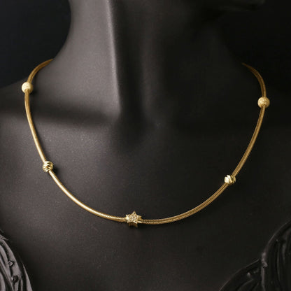 14K Yellow Gold Star Italian Choker Cubic Zirconia Necklace