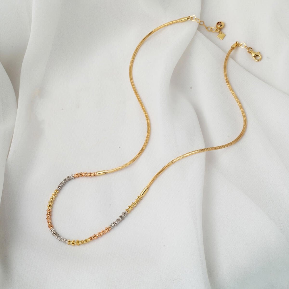 14K Yellow Gold Tri-Color Gold Bead Cubic Zirconia Necklace