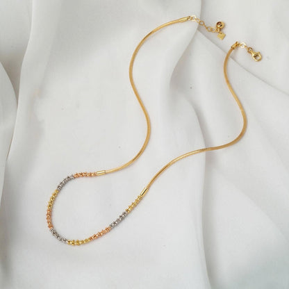14K Yellow Gold Tri-Color Gold Bead Cubic Zirconia Necklace
