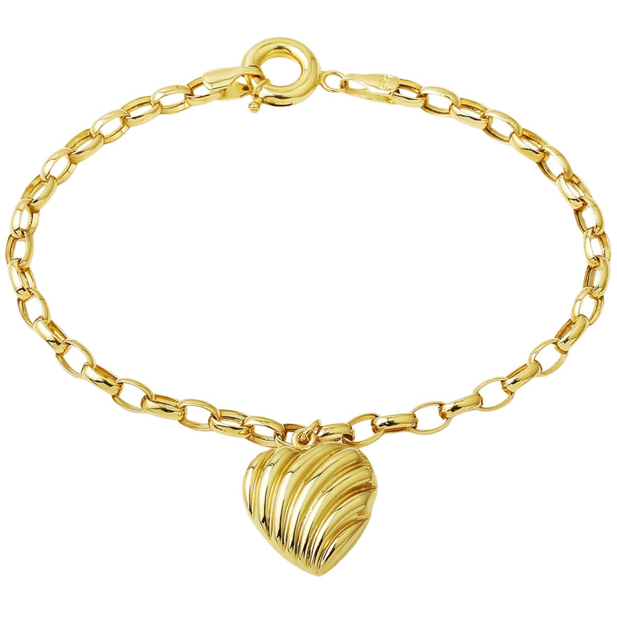 14K Yellow Gold Thick Chain Heart Bracelet