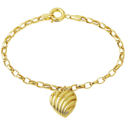 14K Yellow Gold Thick Chain Heart Bracelet