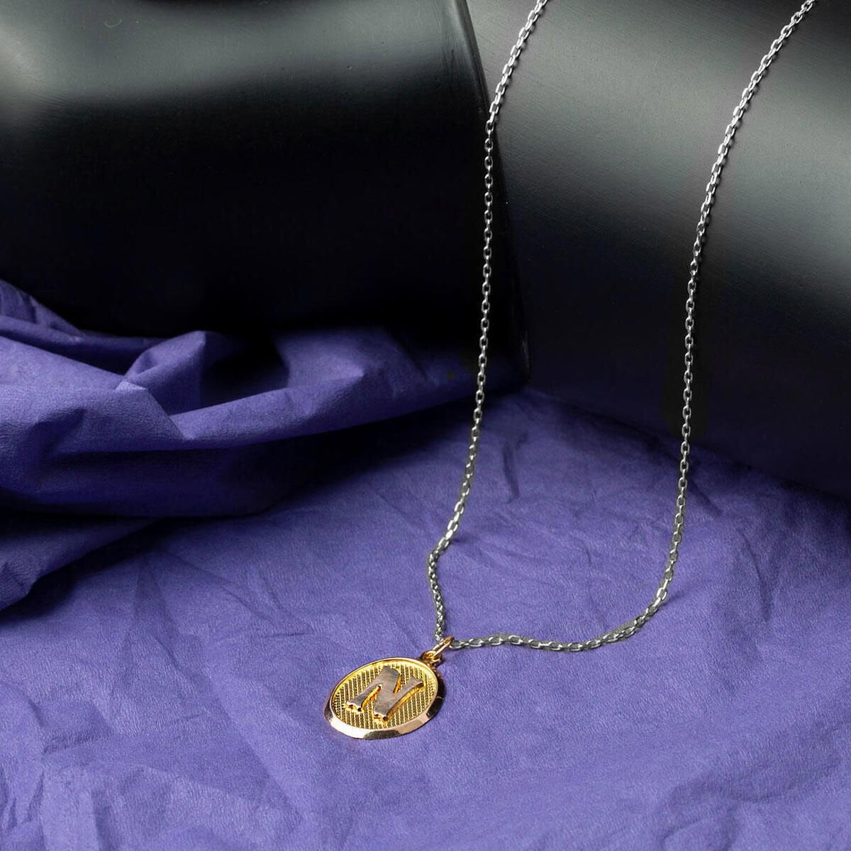 14K Yellow Gold Oval Initial N Pendant
