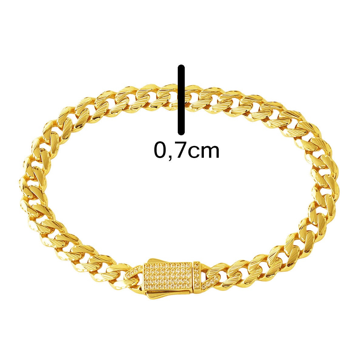 14K Yellow Gold Buckle Sparkling Curb Cubic Zirconia Bracelet
