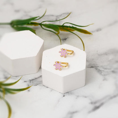 14K Yellow Gold Lilac Star Enamel Children's Earrings