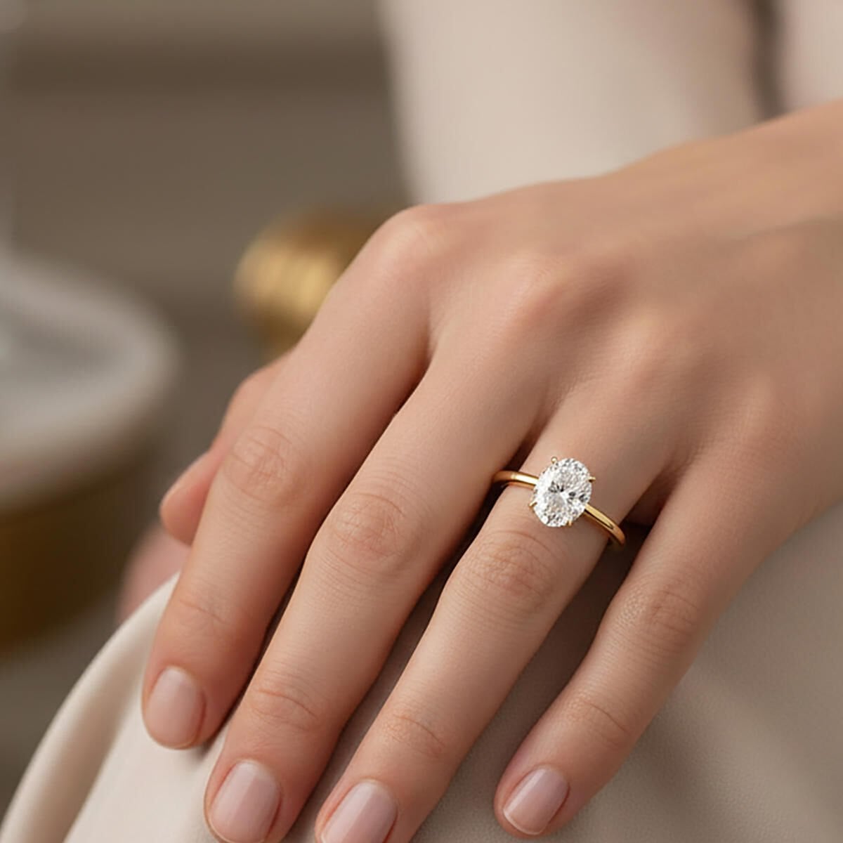 14K Yellow Gold Oval Solitaire 2 Ct Moissanite Ring