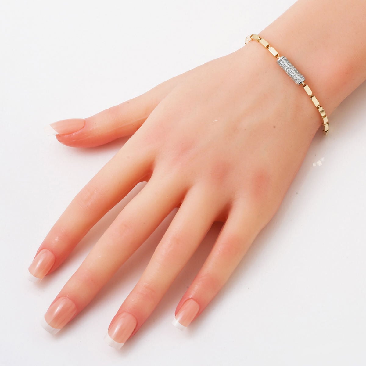 14K Yellow Gold Sparkling Cylinder Cubic Zirconia Bracelet