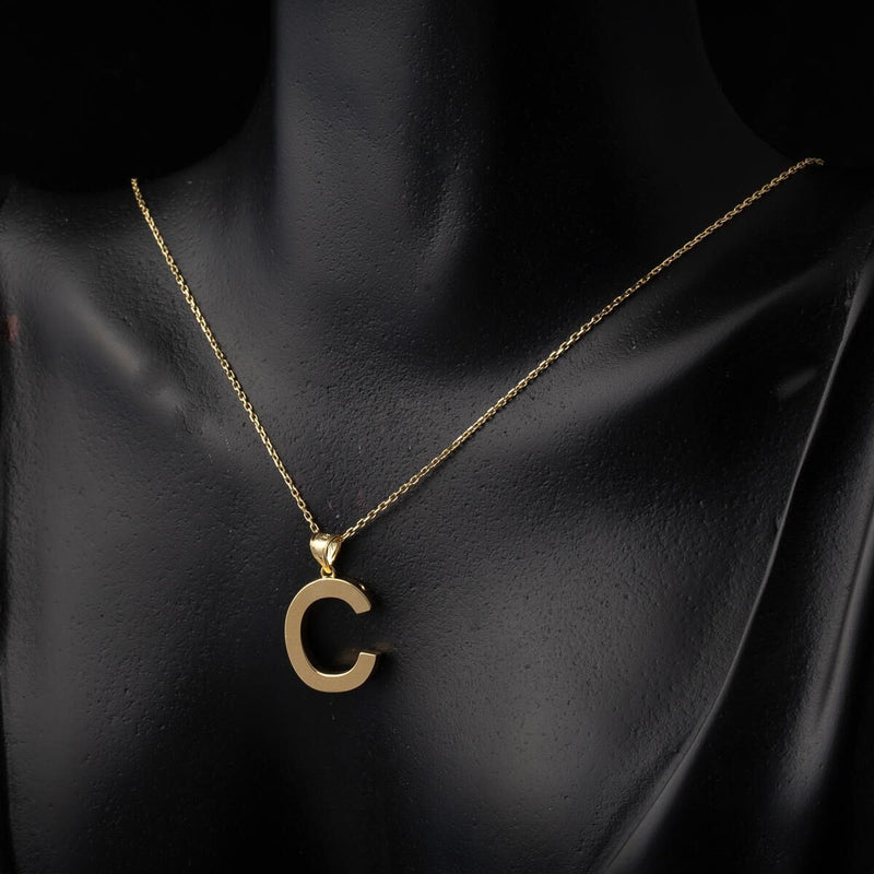 14K Yellow Gold Classic C Initial Necklace