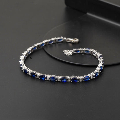 14K White Gold Tennis Diamond Sapphire Bracelet