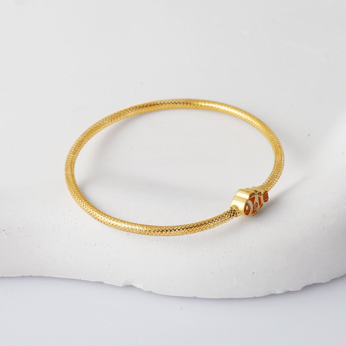 14K Yellow Gold Italian Fish Enamel Children's Bangle