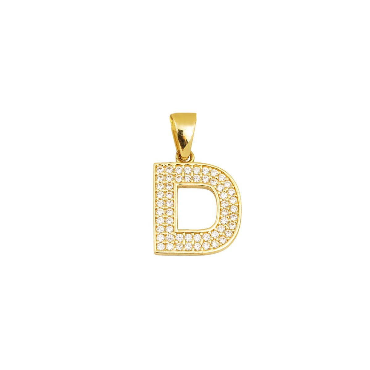 14K Yellow Gold D Initial Cubic Zirconia Pendant