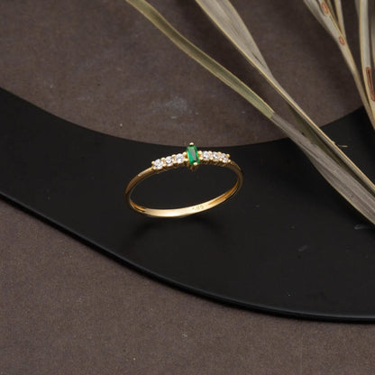 14K Yellow Gold Green Baguette Solitaire Cubic Zirconia Ring