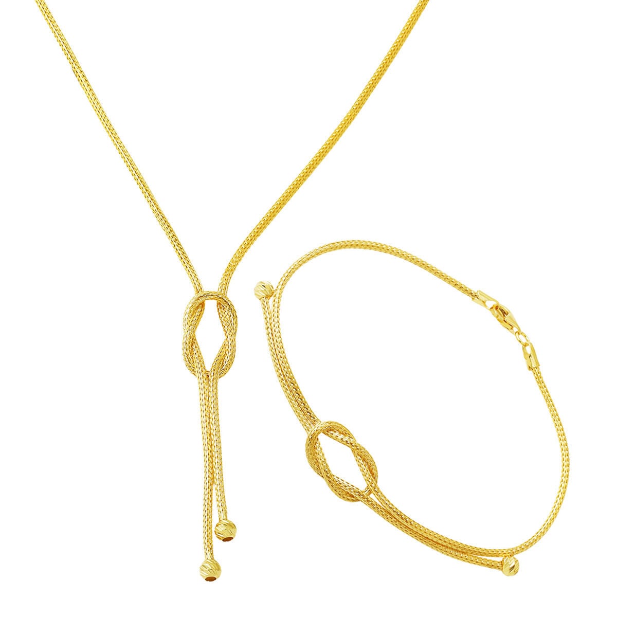 14K Yellow Gold Knot Bracelet and Necklace Jewelry Set