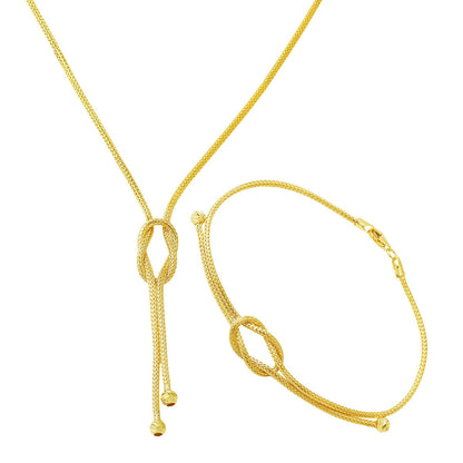 14K Yellow Gold Knot Bracelet and Necklace Jewelry Set