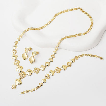 14K Yellow Gold Italian Clover Bridal Jewelry Set