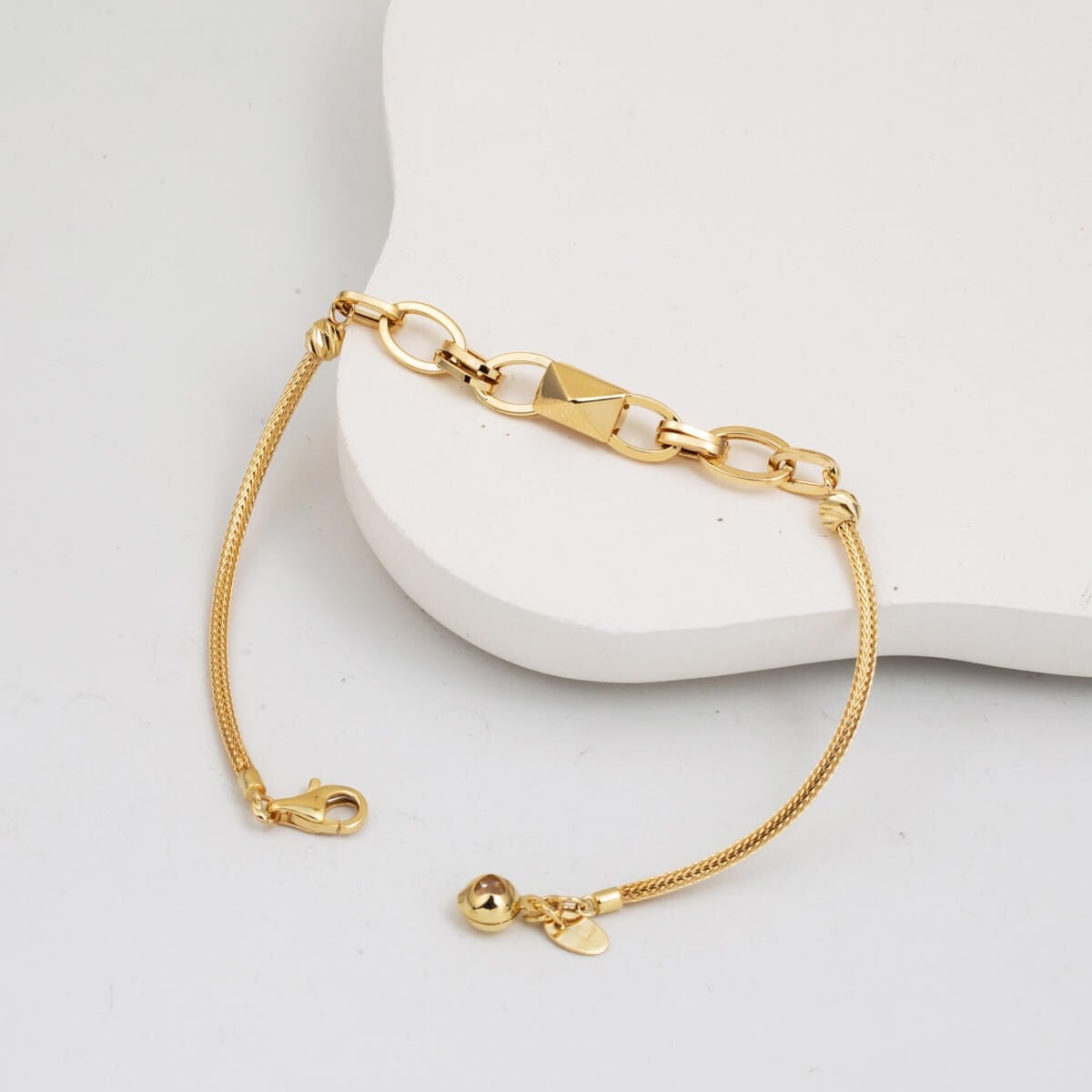 14K Yellow Gold Hoop Woven Link Chain Bracelet