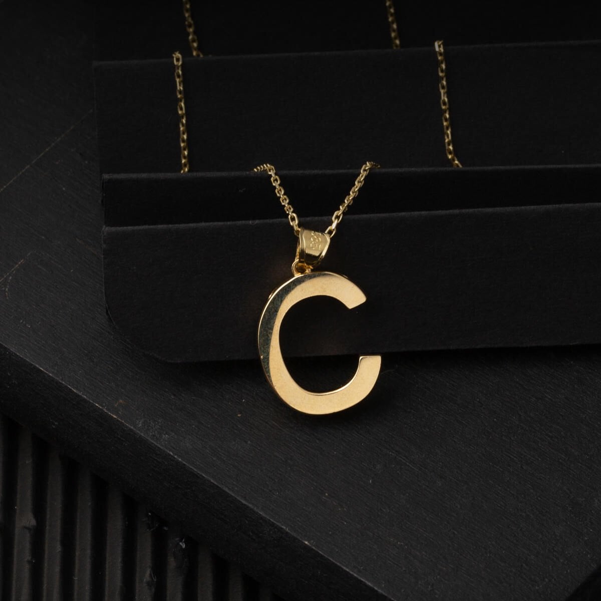 14K Yellow Gold Classic C Initial Necklace
