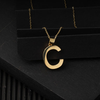 14K Yellow Gold Classic C Initial Necklace