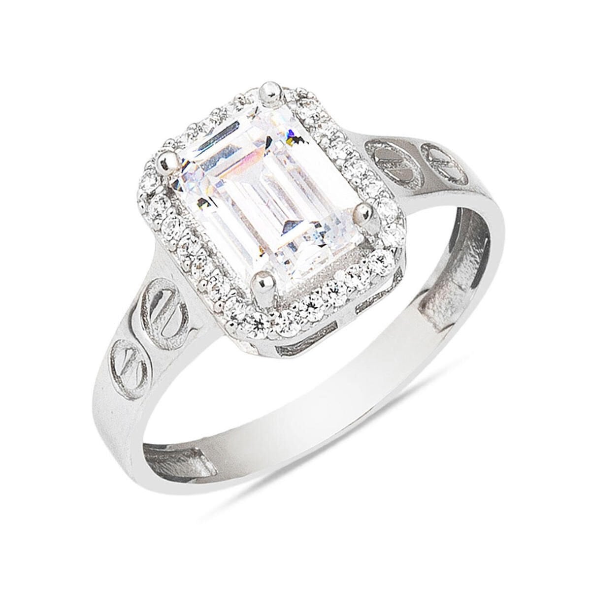 14K White Gold Designer Inspired Baguette Cubic Zirconia Ring