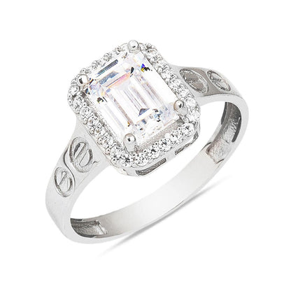 14K White Gold Designer Inspired Baguette Cubic Zirconia Ring