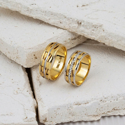 14K Yellow Gold Decor Wedding Band Set