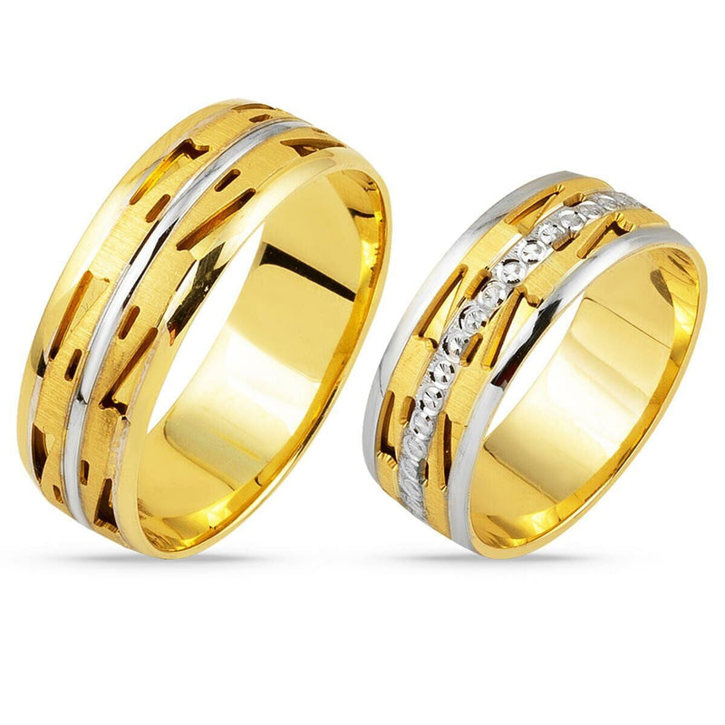 14K Yellow Gold Decor Wedding Band Set