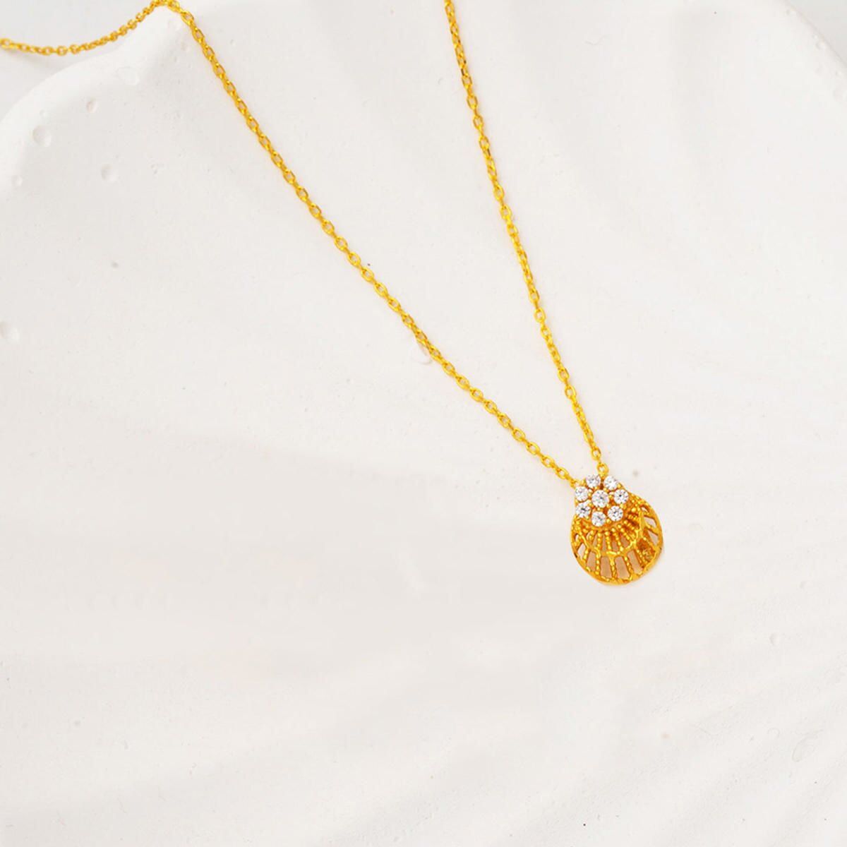 22K Yellow Gold Seashell Cubic Zirconia Necklace