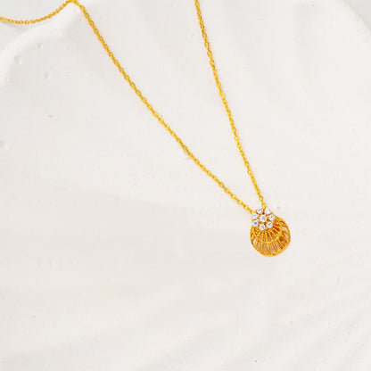 22K Yellow Gold Seashell Cubic Zirconia Necklace